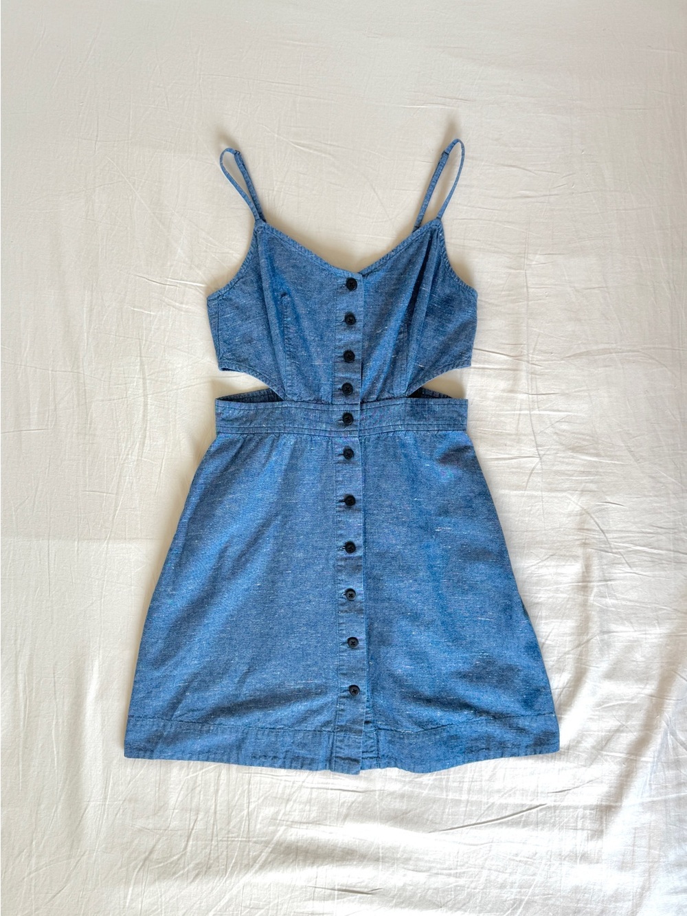Madewell Denim-Look Button Front Mini Dress in Blue